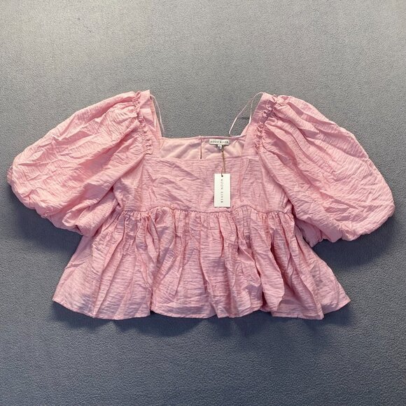 Moon River Crop Top Womens Size‎ Large  Balloon Sleeve,Pink,Preppy,Lined - Picture 1 of 14